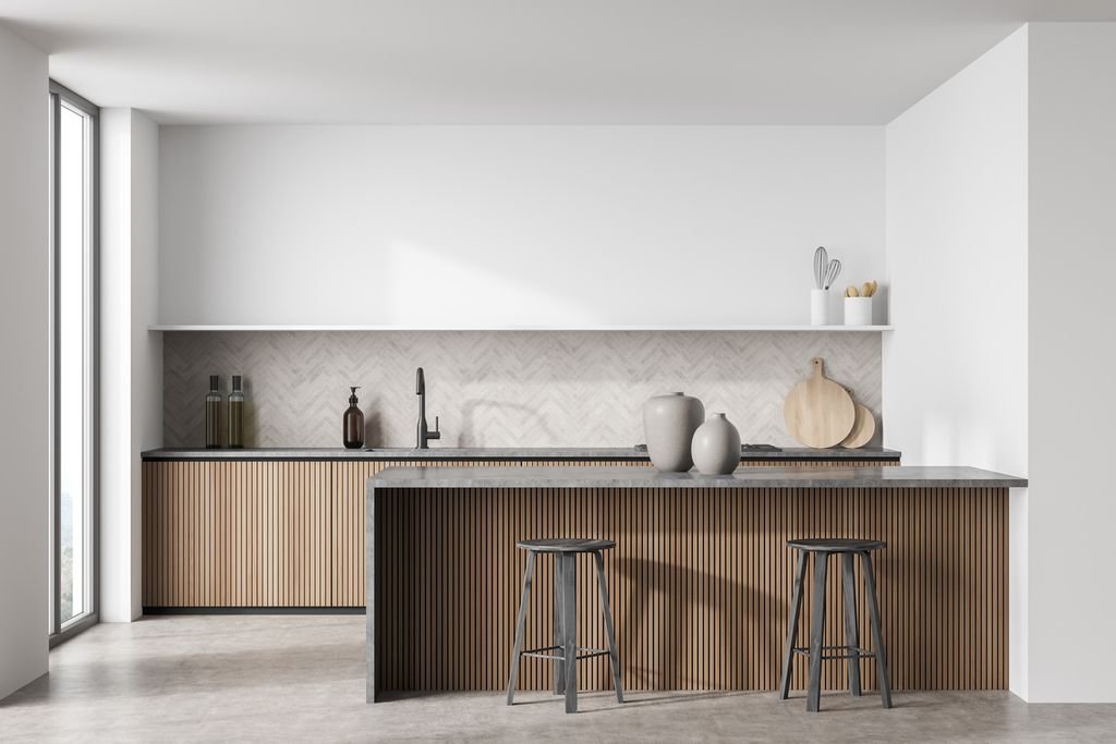 aménagement cuisine panneaux en tasseaux de bois